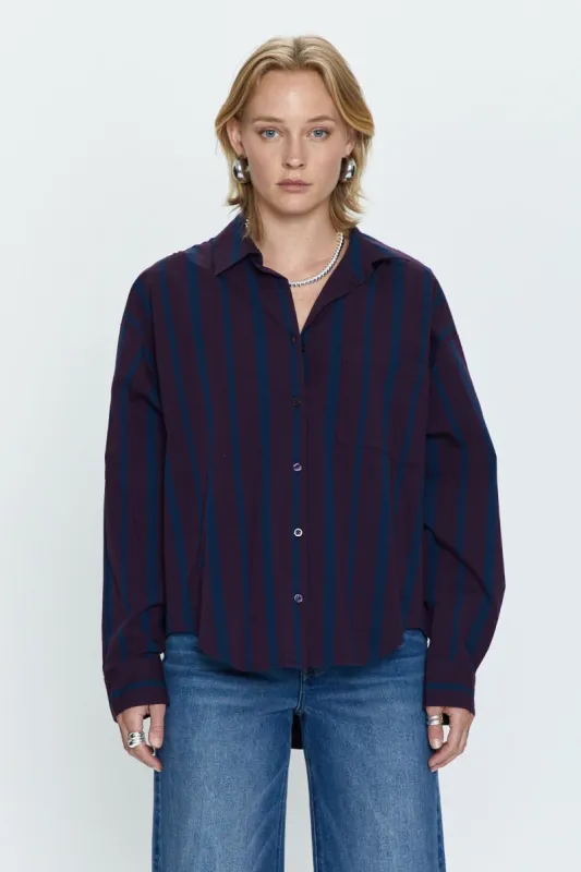 Sloane Oversized Button Down Shirt - Aubergine Cobalt St sold by pistola