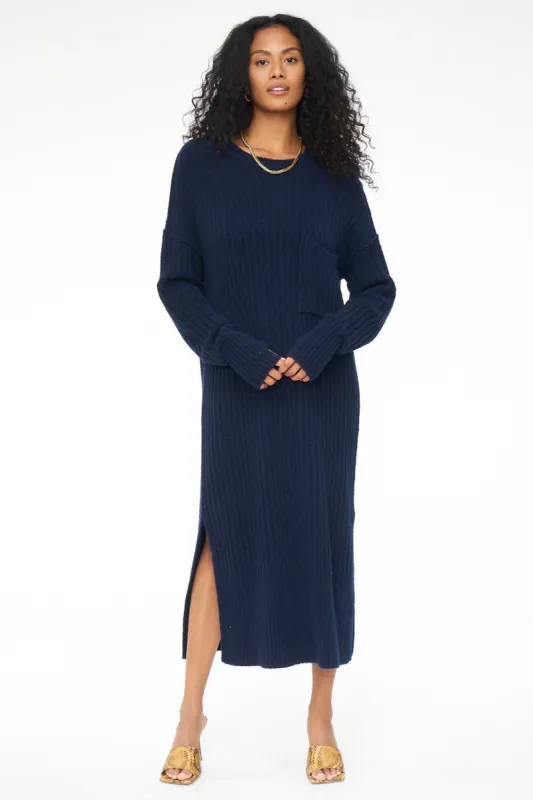 Darya Dress Crew Neck Midi Dress - Navy sold by pistola
