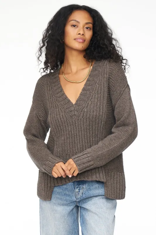 Drea Seamed V Neck Sweater - Chocolate Marl sold by pistola