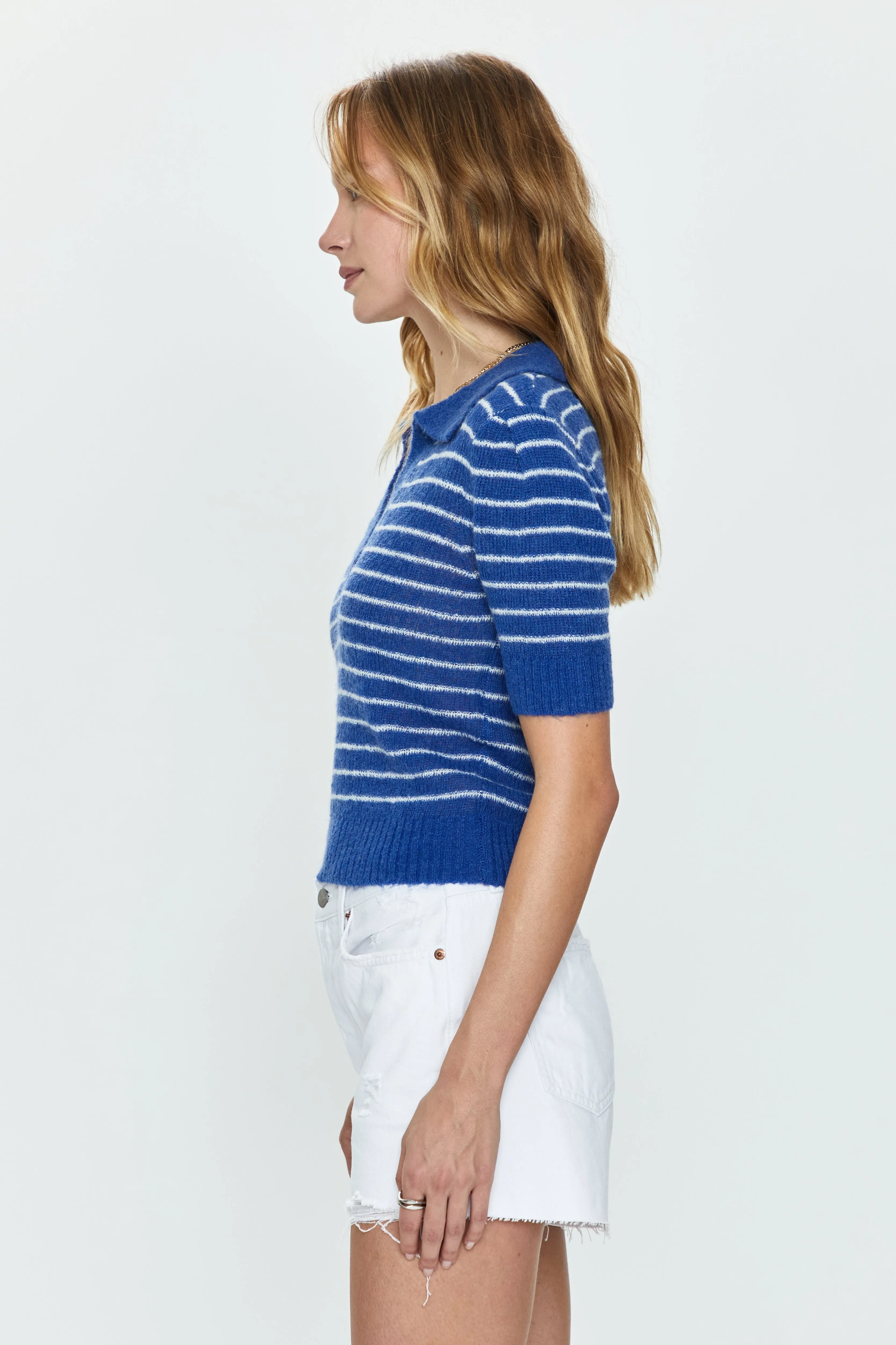 Billie Pleat Sleeve Polo - Blue White Stripe sold by pistola product image thumbnail 3