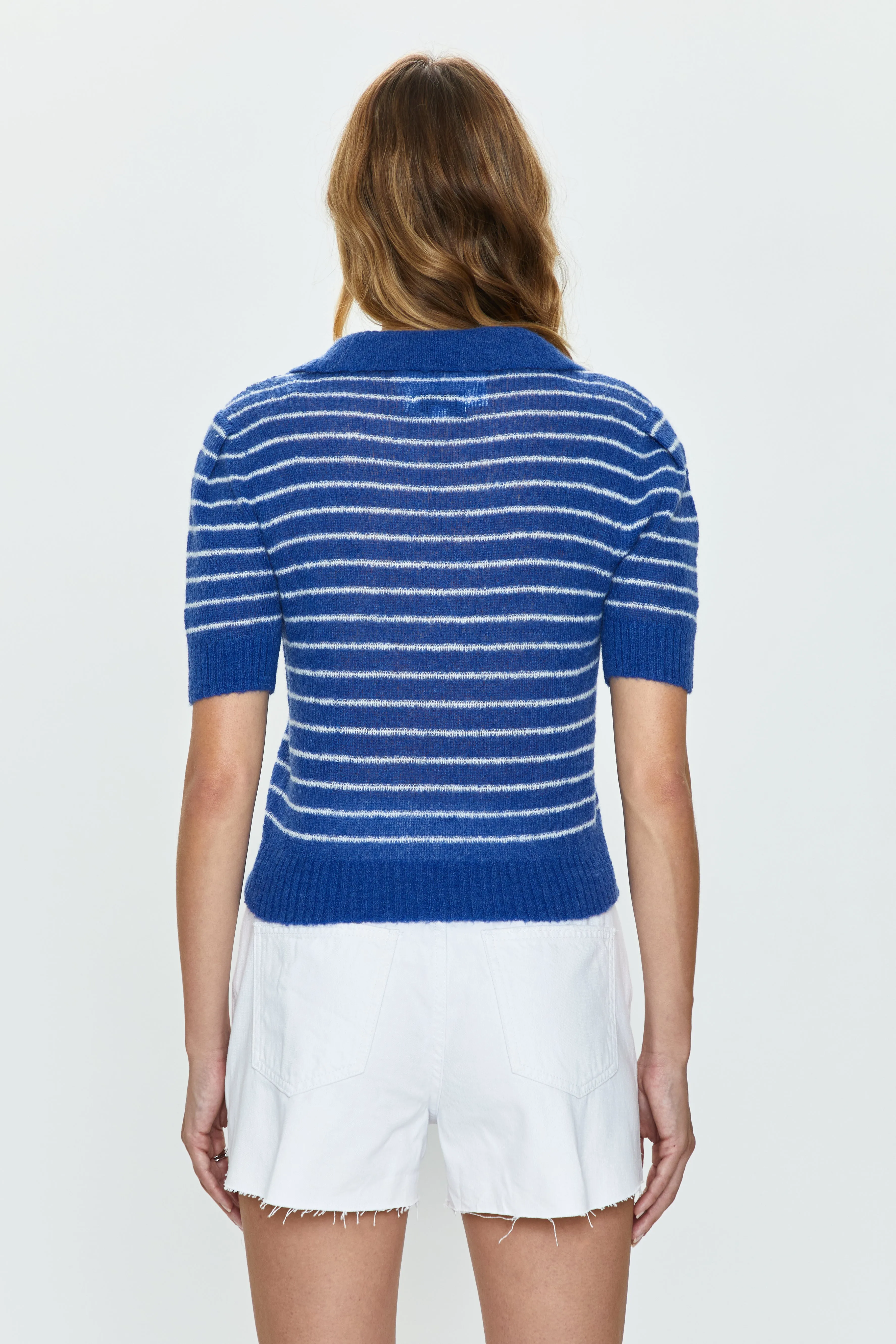 Billie Pleat Sleeve Polo - Blue White Stripe sold by pistola product image thumbnail 4