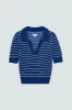 Billie Pleat Sleeve Polo - Blue White Stripe sold by pistola