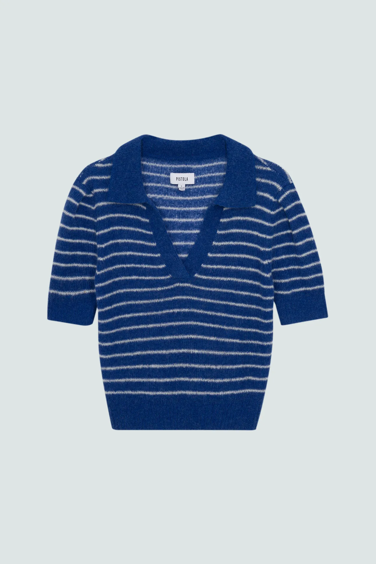 Billie Pleat Sleeve Polo - Blue White Stripe sold by pistola product image thumbnail 5