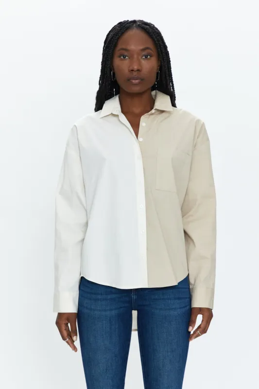 Sloane Long Sleeve Oversized Button Down Shirt - Sesame Ecru Split sold by pistola