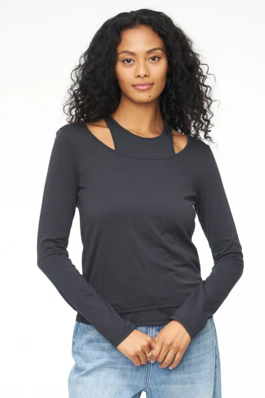 Leah Double Layered Long Sleeve and Tank - Washed Black sold by pistola