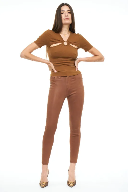 Aline High Rise Skinny - Coated Cognac sold by pistola