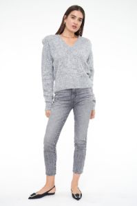 Camille V Neck Shoulder Pad Sweater - Heather Grey sold by pistola