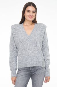 Camille V Neck Shoulder Pad Sweater - Heather Grey sold by pistola