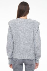 Camille V Neck Shoulder Pad Sweater - Heather Grey sold by pistola