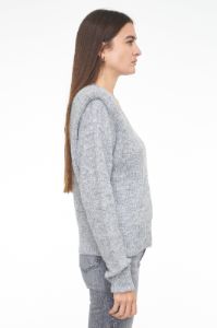 Camille V Neck Shoulder Pad Sweater - Heather Grey sold by pistola