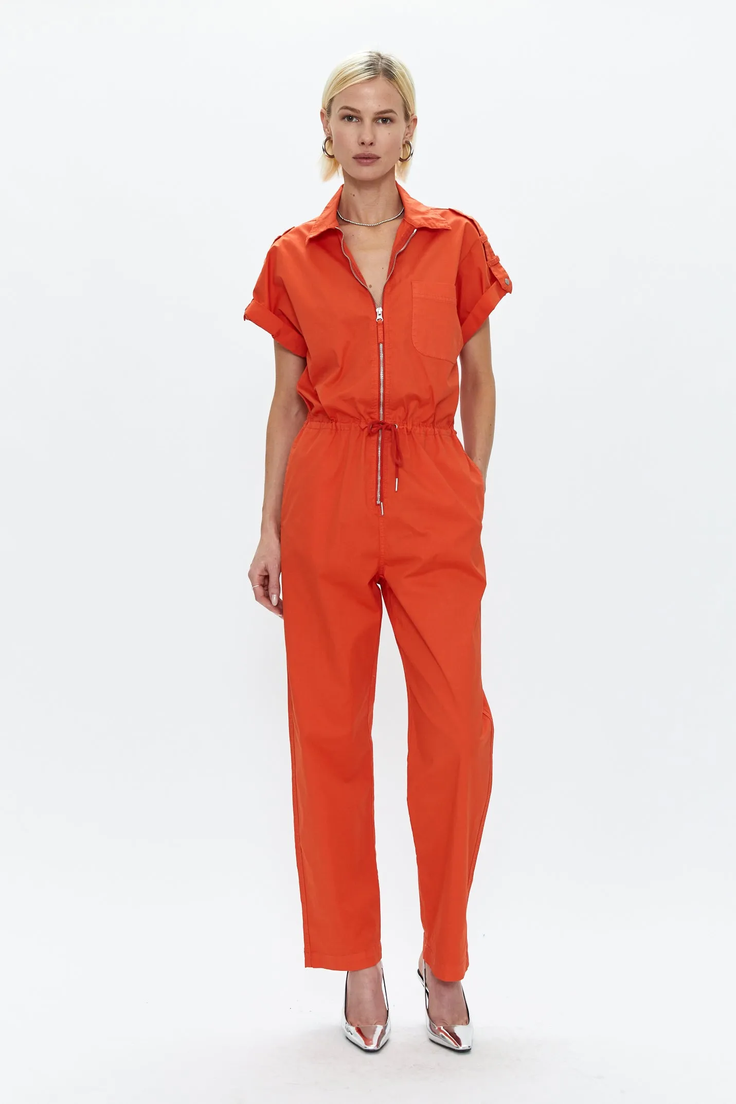 Jordan Short Sleeve Zip Front Jumpsuit - Poppy sold by pistola
