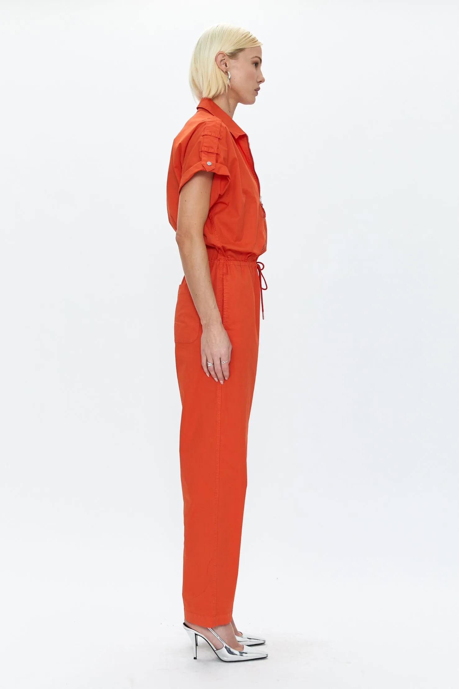 Jordan Short Sleeve Zip Front Jumpsuit - Poppy sold by pistola product image thumbnail 3