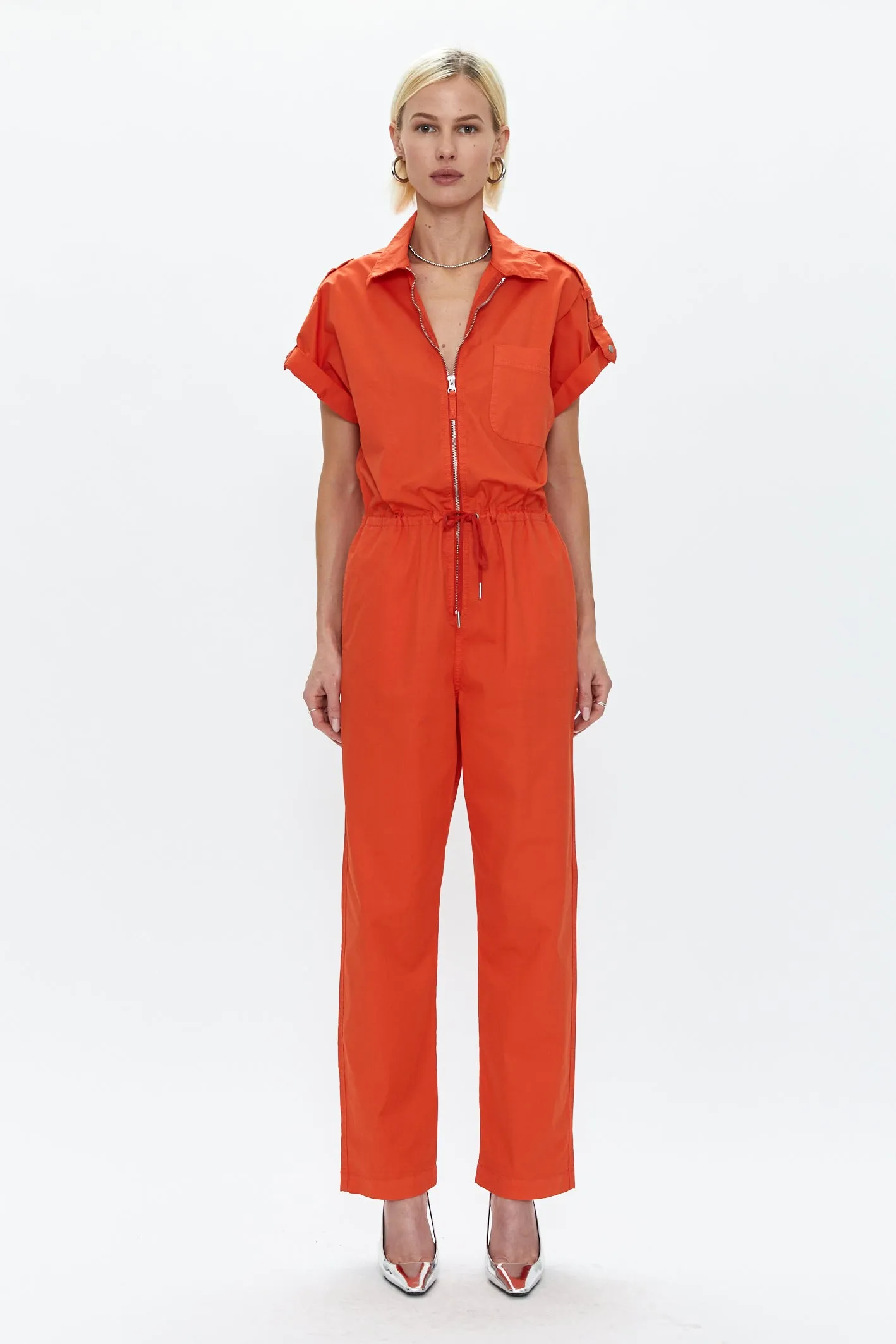 Jordan Short Sleeve Zip Front Jumpsuit - Poppy sold by pistola product image thumbnail 2