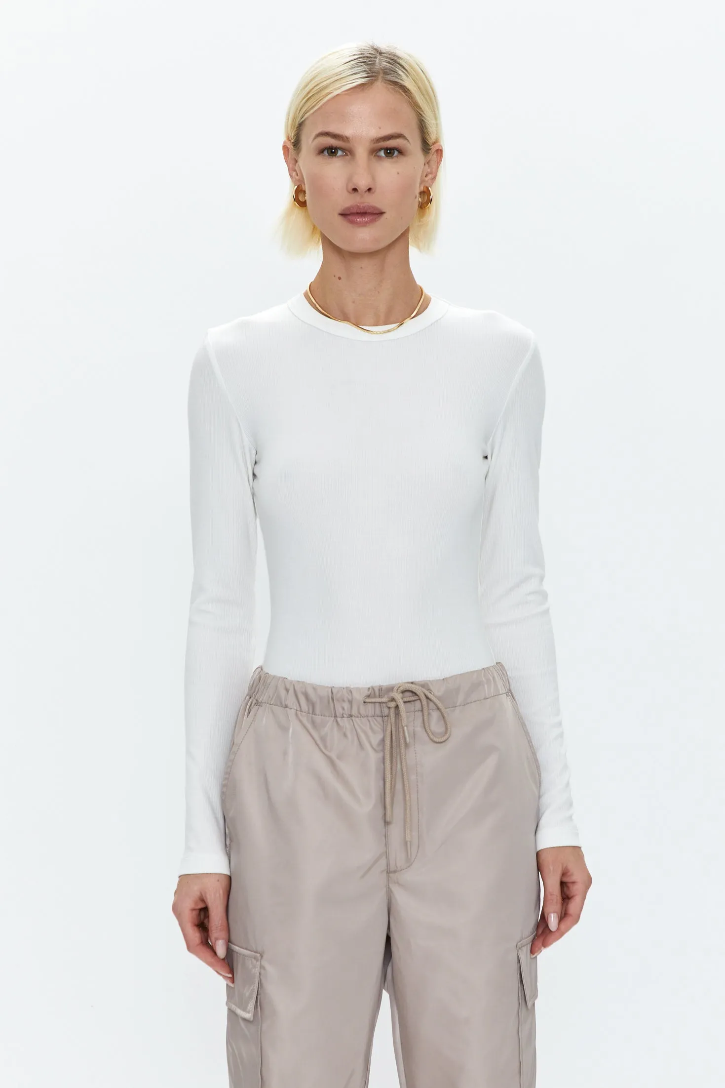 Bailey Long Sleeve Crew Neck Thong Bodysuit - Le Blanc sold by Pistola