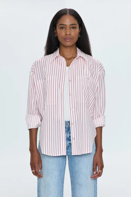 Samantha Oversized Button Up Shirt - Ruby Stripe sold by Pistola