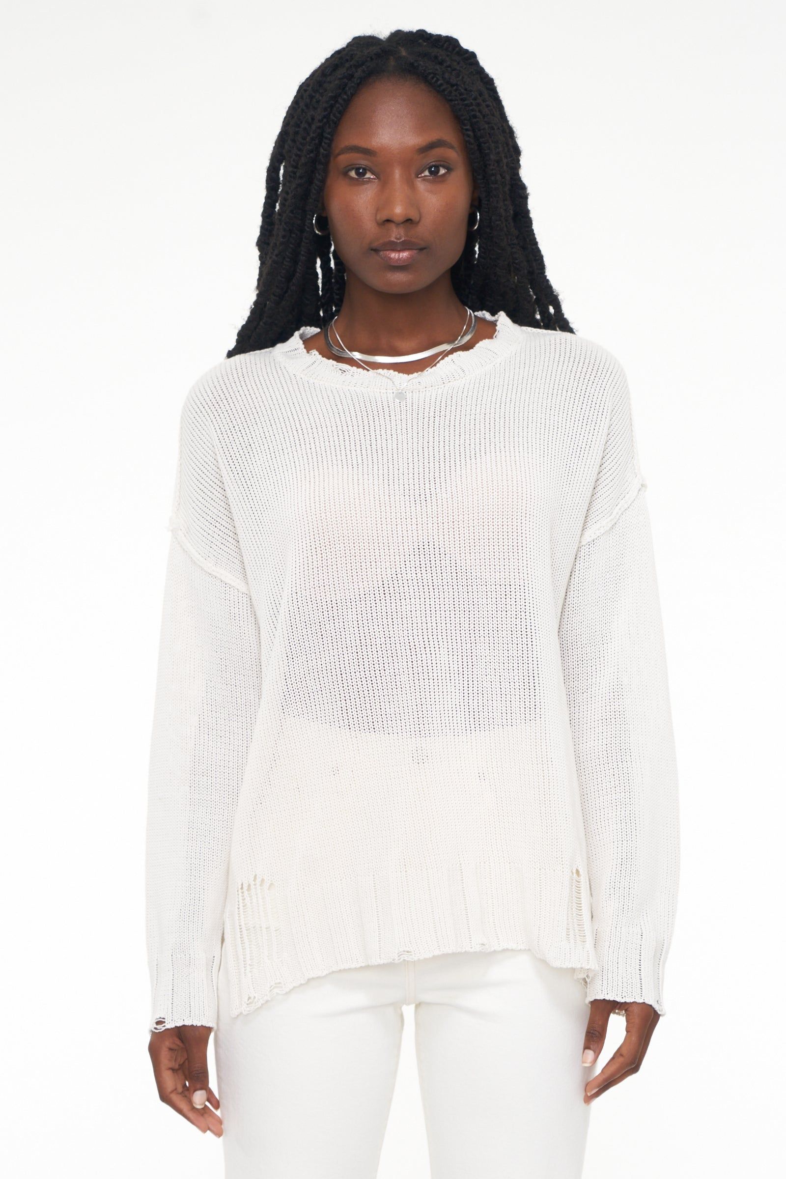 Elyse Lightweight Pullover Sweater - Vanilla Distressed sold by pistola