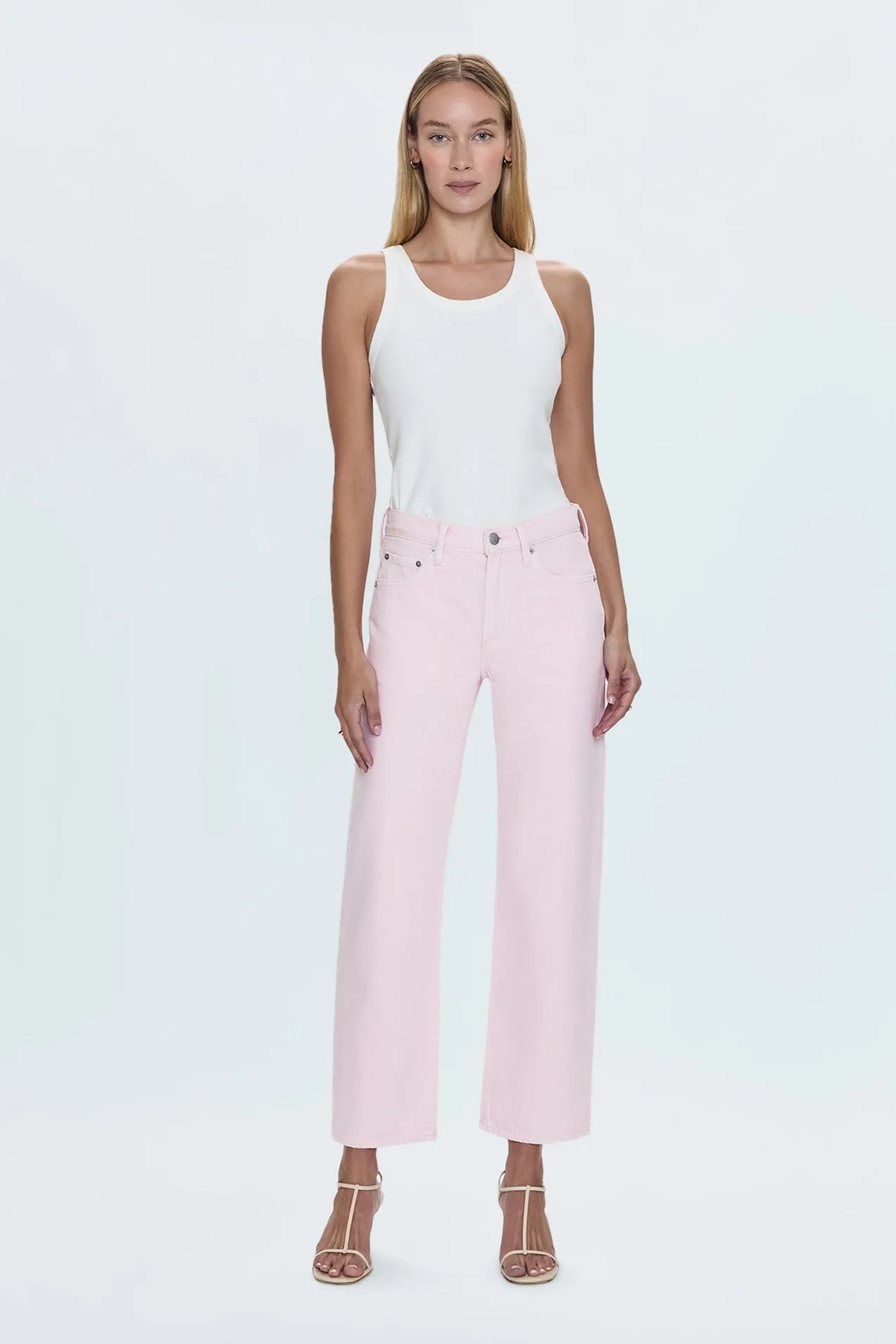 Lexi Mid Rise Bowed Straight Jean - Blush sold by Pistola