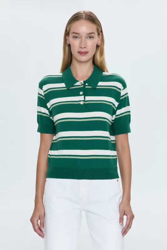 Drea Cropped Polo - Emerald Stripe sold by pistola