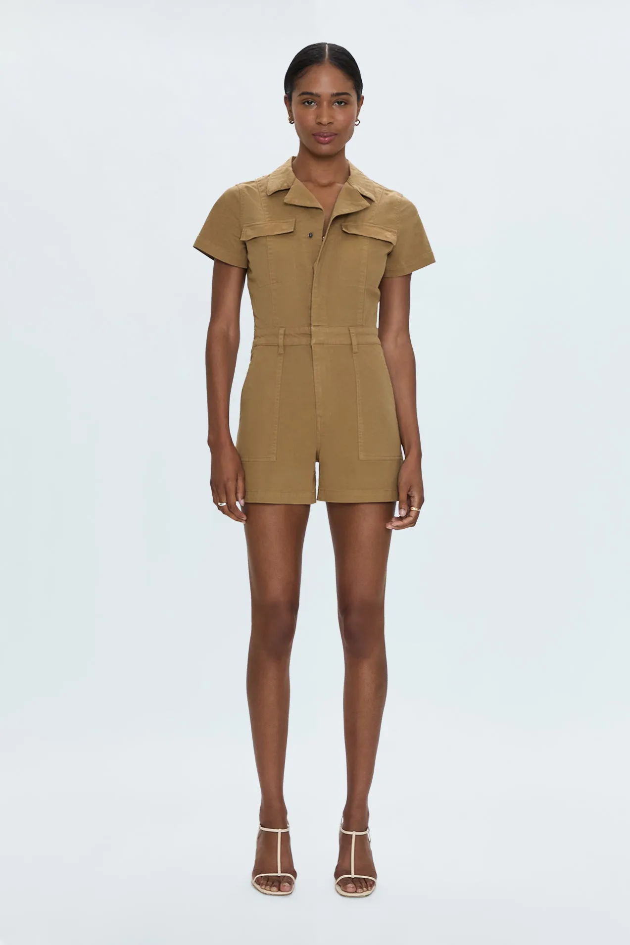 Morgan Utility Romper - Khaki sold by Pistola