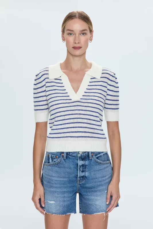 Billie Pleat Sleeve Polo- Maritime Shell Strip sold by pistola