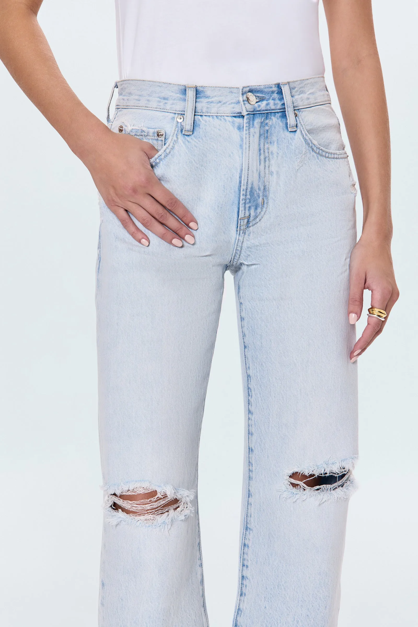 PETITE Lexi Mid Rise Bowed Straight Jean - Solstice Distressed sold by Pistola product image thumbnail 5