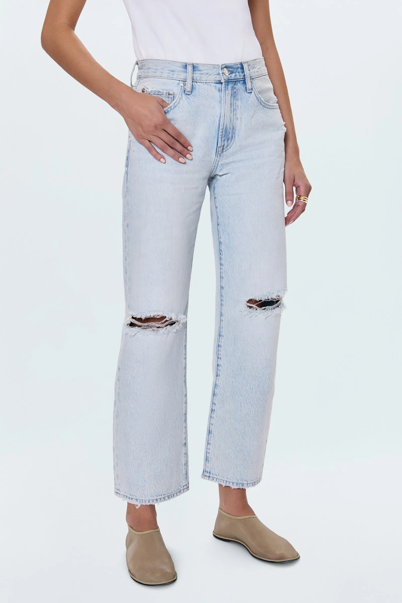 Lexi Mid Rise Bowed Straight Jean - Solstice Distressed sold by Pistola product image thumbnail 5