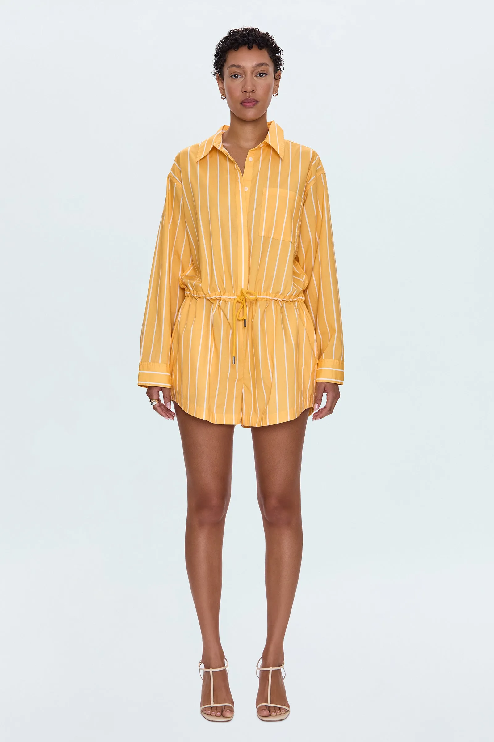 Amelie Romper - Papaya Stripe sold by Pistola