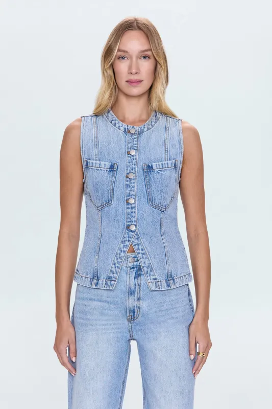 Gia Fitted Collarless Vest - Gaze sold by pistola