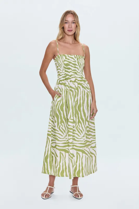 Bianca Shirred Bodice Dress - Safari Lime made by Pistola