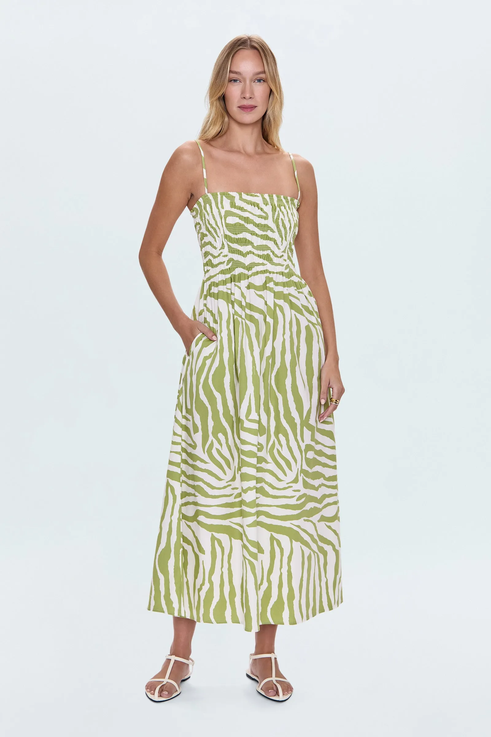 Bianca Shirred Bodice Dress - Safari Lime sold by Pistola