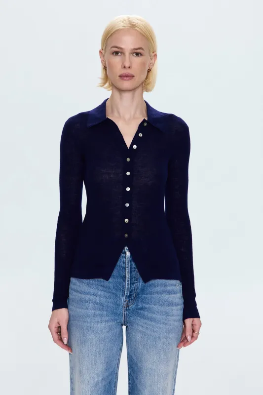 Korey Fitted Rib Cardigan - Navy sold by Pistola