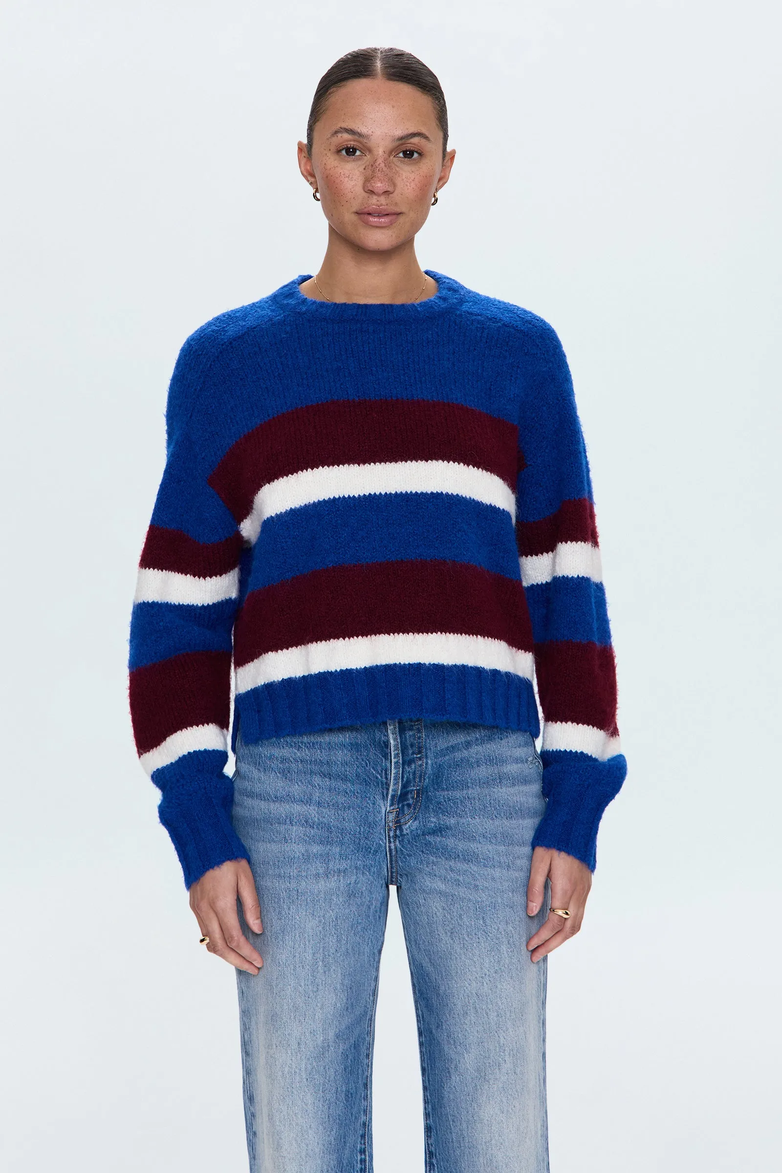 Adina Sweater - Azure Claret Stripe sold by Pistola