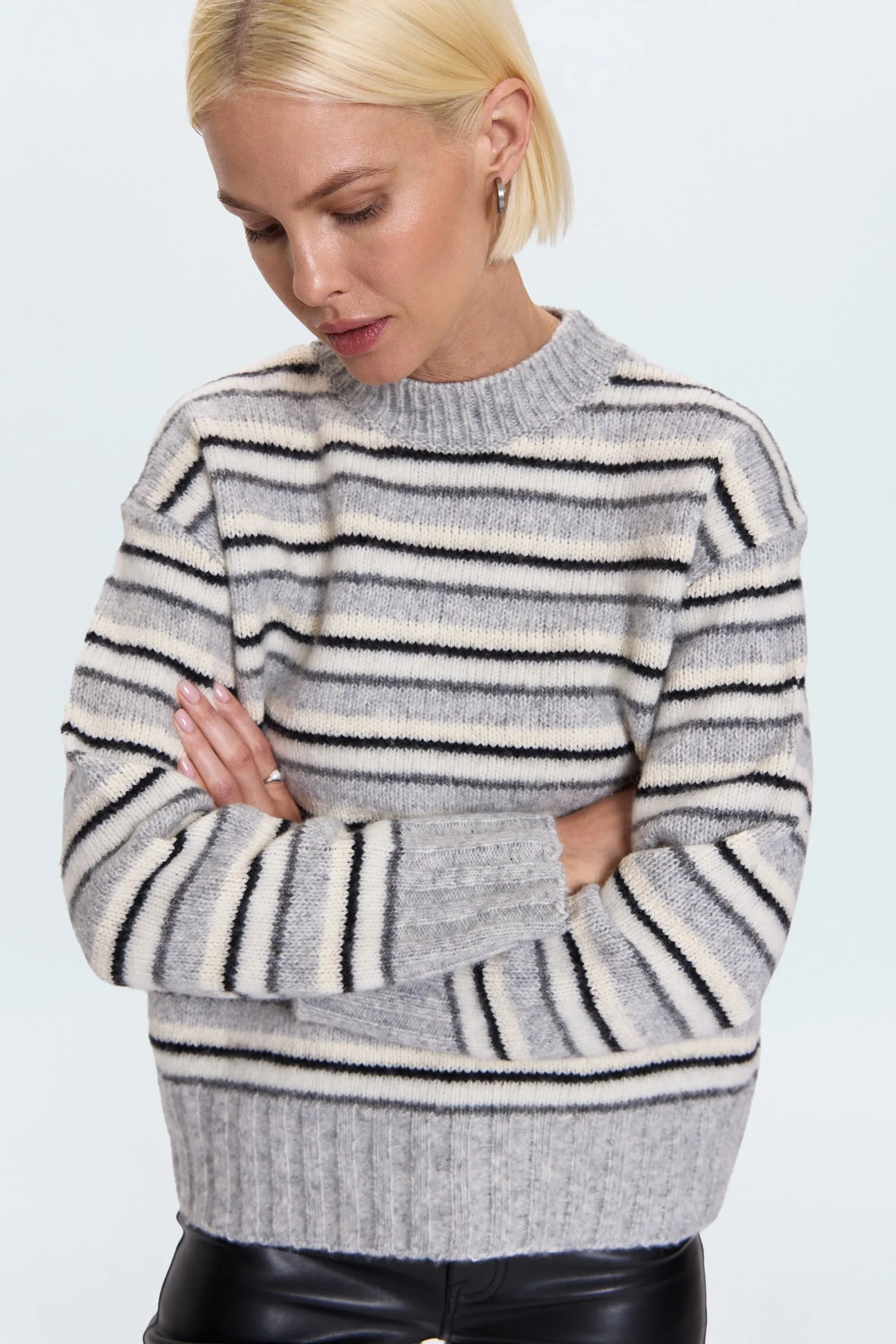 Hanna Oversized Sweater - Grey White Stripe sold by Pistola product image thumbnail 2