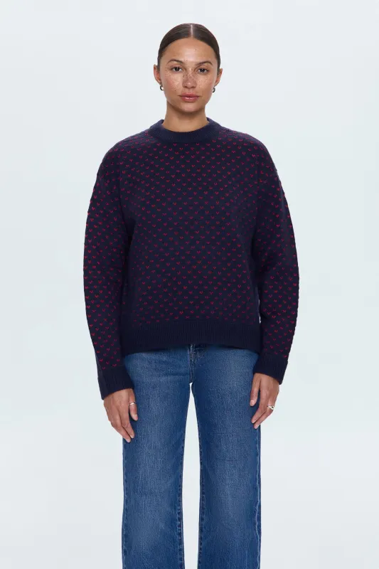 Hanna Oversized Sweater - Navy Red Hearts sold by Pistola