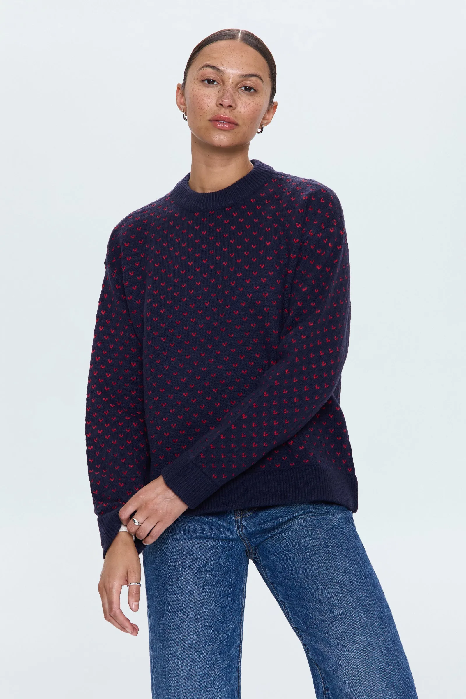 Hanna Oversized Sweater - Navy Red Hearts sold by Pistola product image thumbnail 3