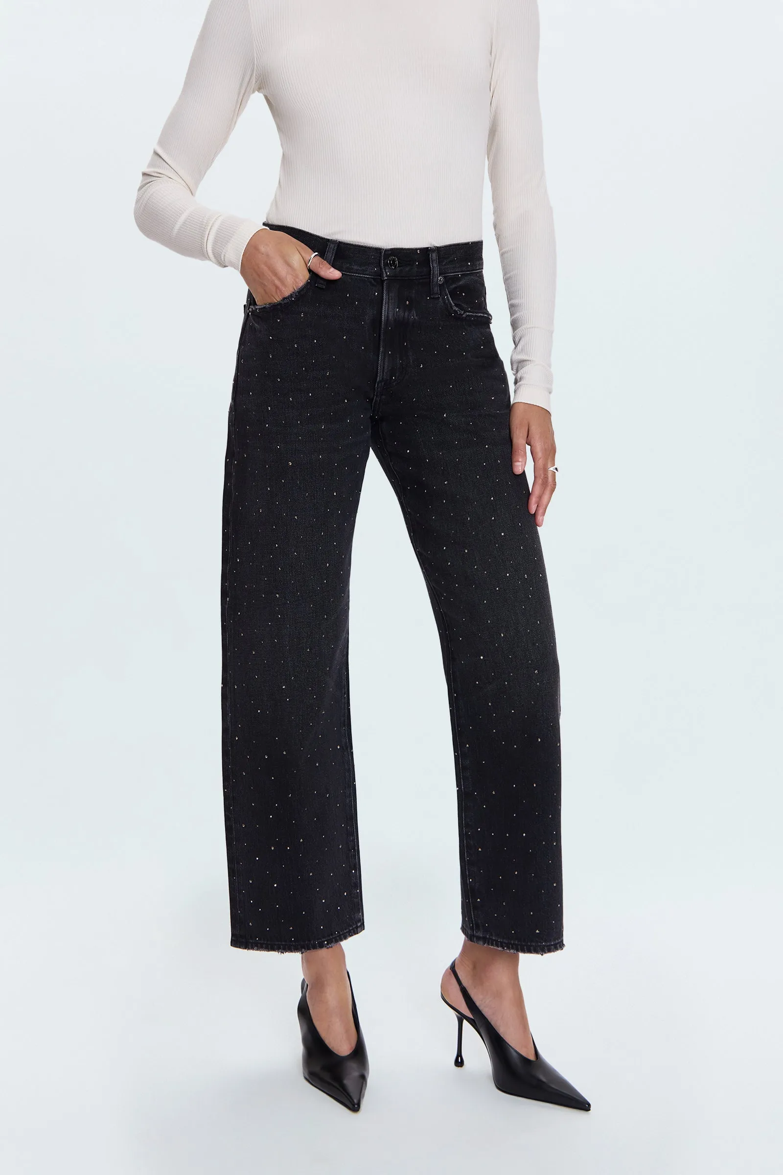 PETITE Lexi Mid Rise Bowed Straight Jean - Silver Screen sold by Pistola product image thumbnail 5