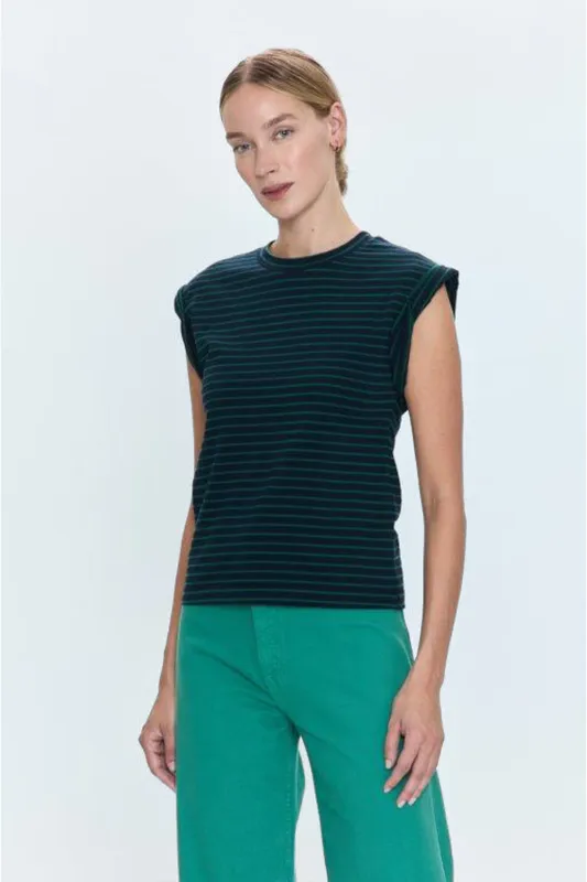 Olivia Twisted Sleeve Marina - Navy Green Stripe sold by Pistola