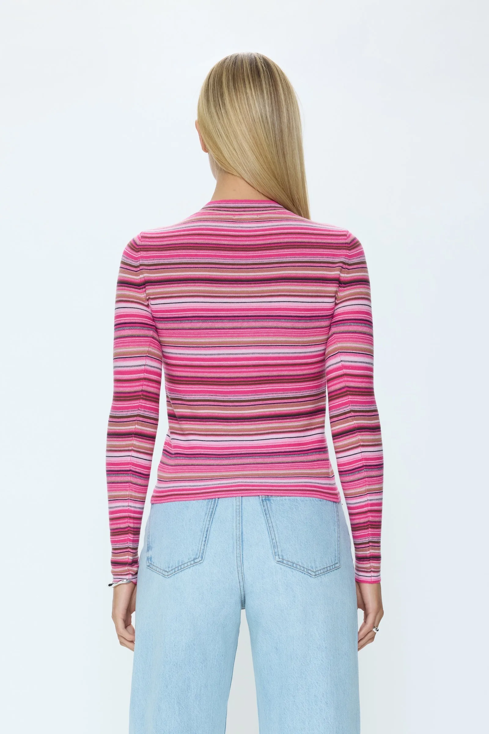 Madison Long Sleeve Crew Neck Sweater - Pink Brown Multi Stripe sold by Pistola product image thumbnail 4