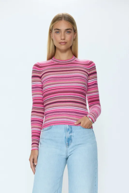 Madison Long Sleeve Crew Neck Sweater - Pink Brown Multi Stripe made by Pistola