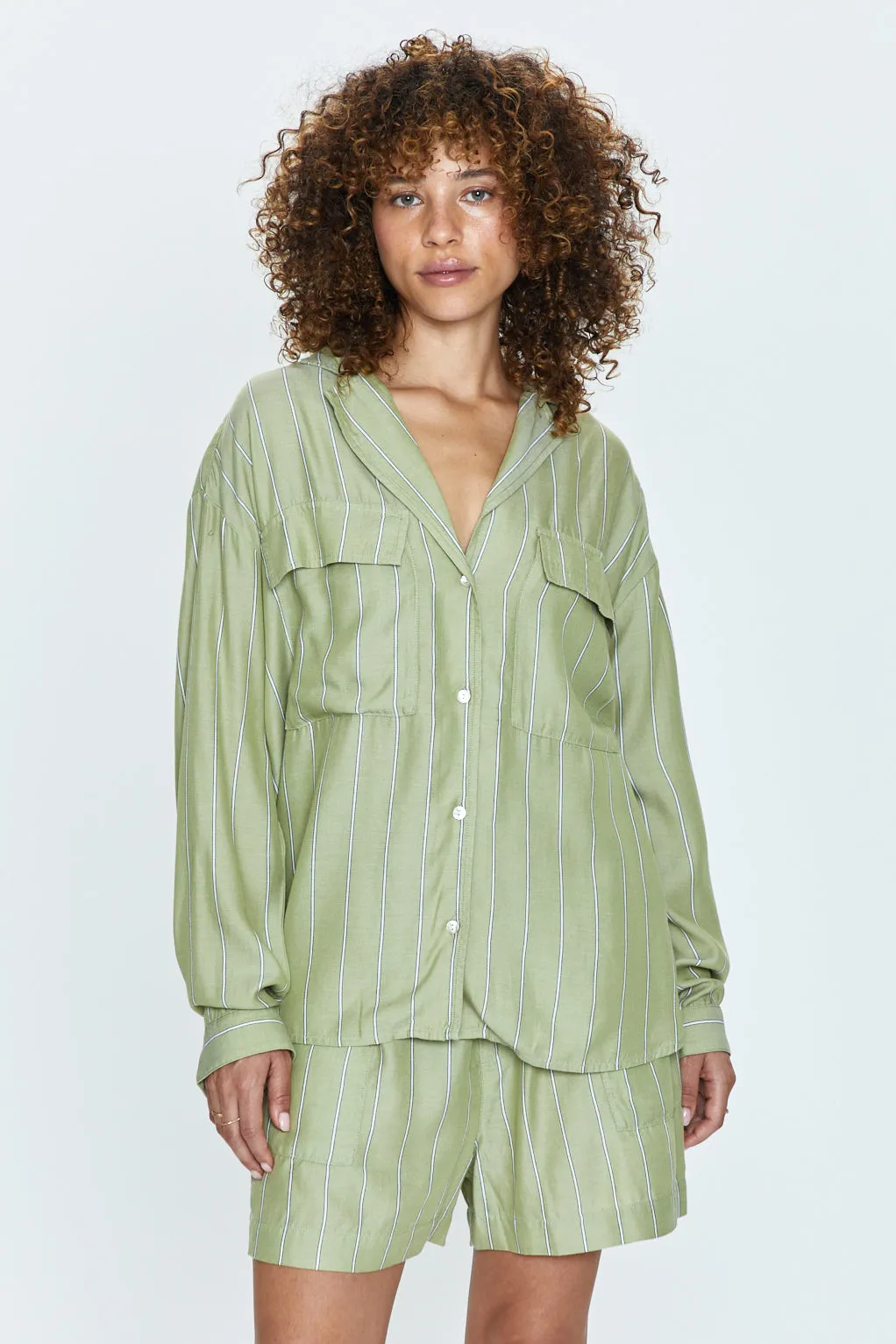 Irene Shirt - Sage Stripe sold by pistola