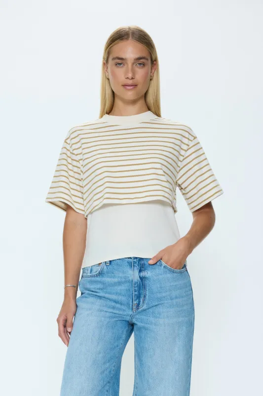 Camryn Boxy Tee Overlay - Tannin Ecru Stripe sold by Pistola
