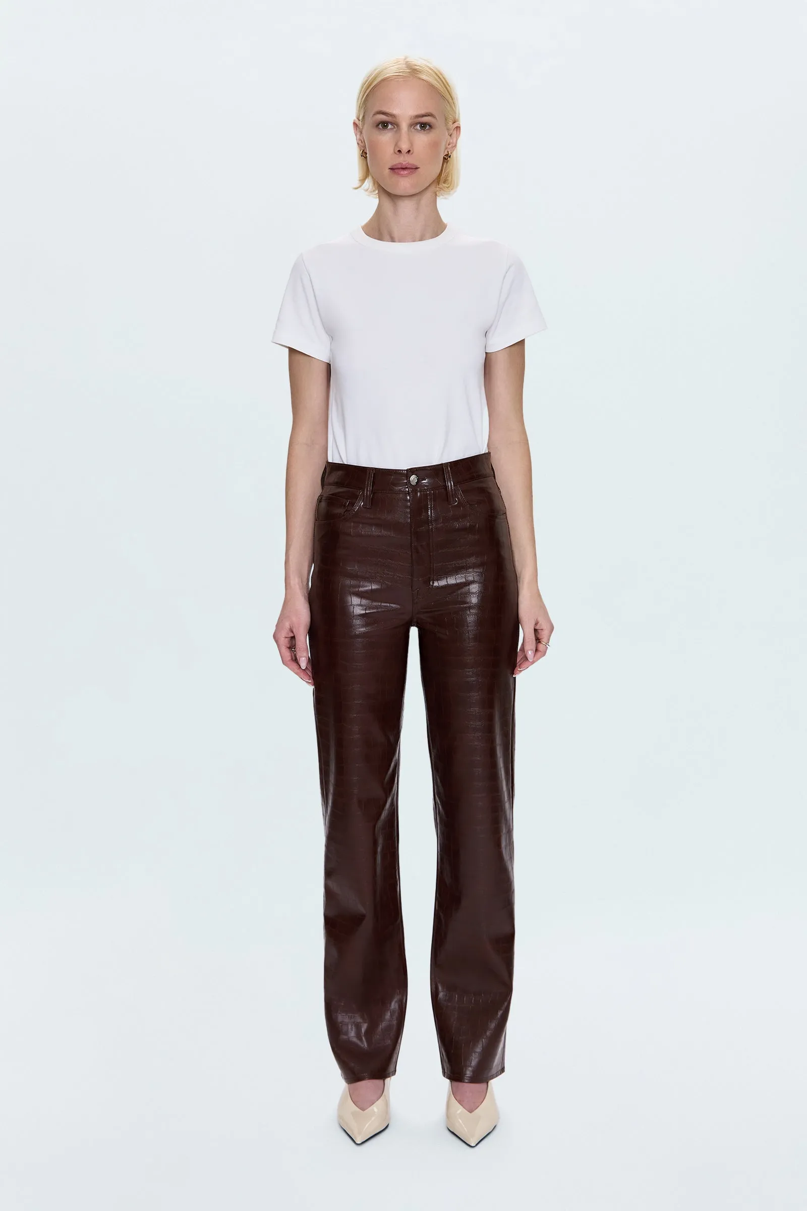 Cassie Super High Rise Straight Pant - Tobacco Croc sold by Pistola