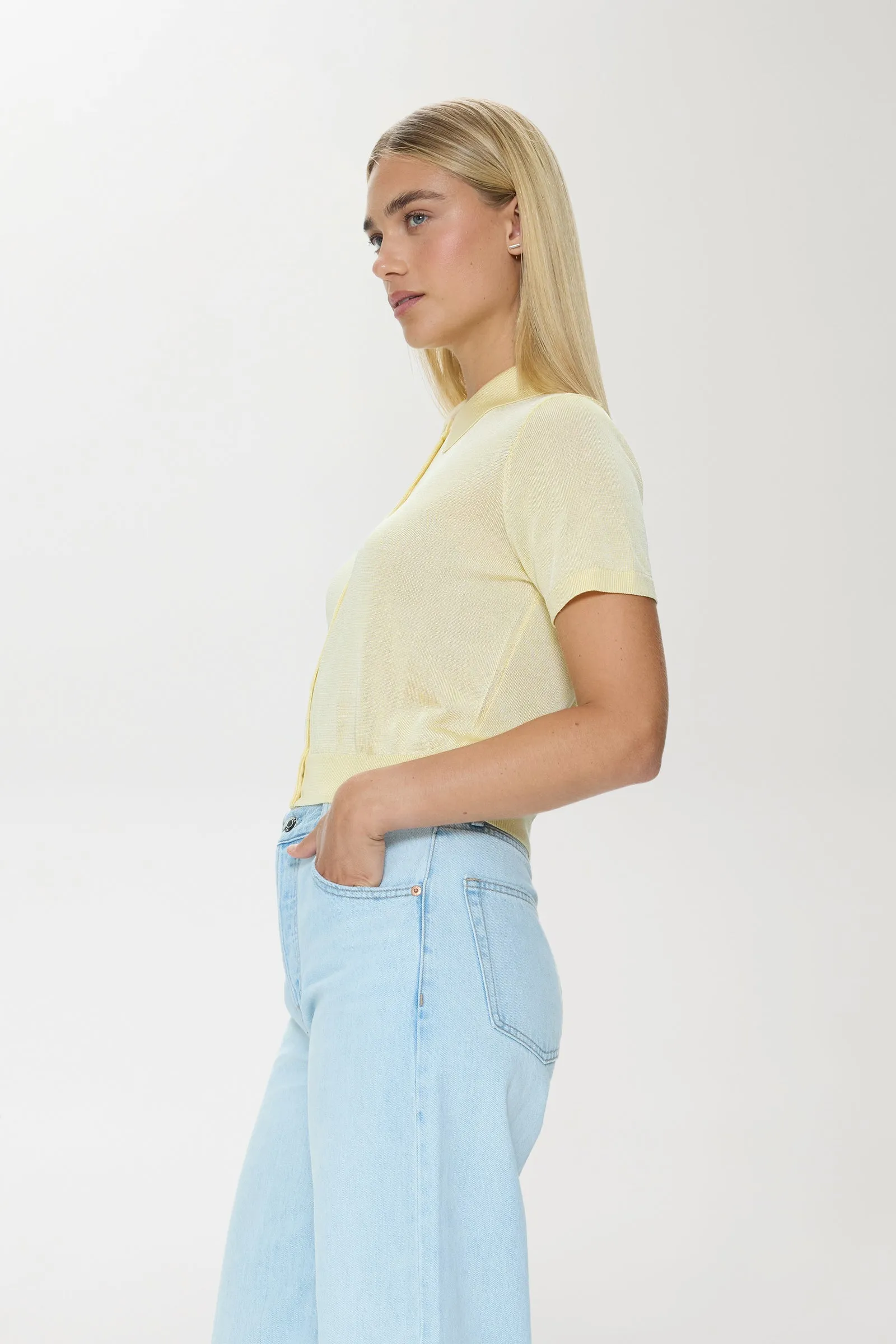 Lucca Short Sleeve Polo Sweater - Pale Yellow sold by Pistola product image thumbnail 4