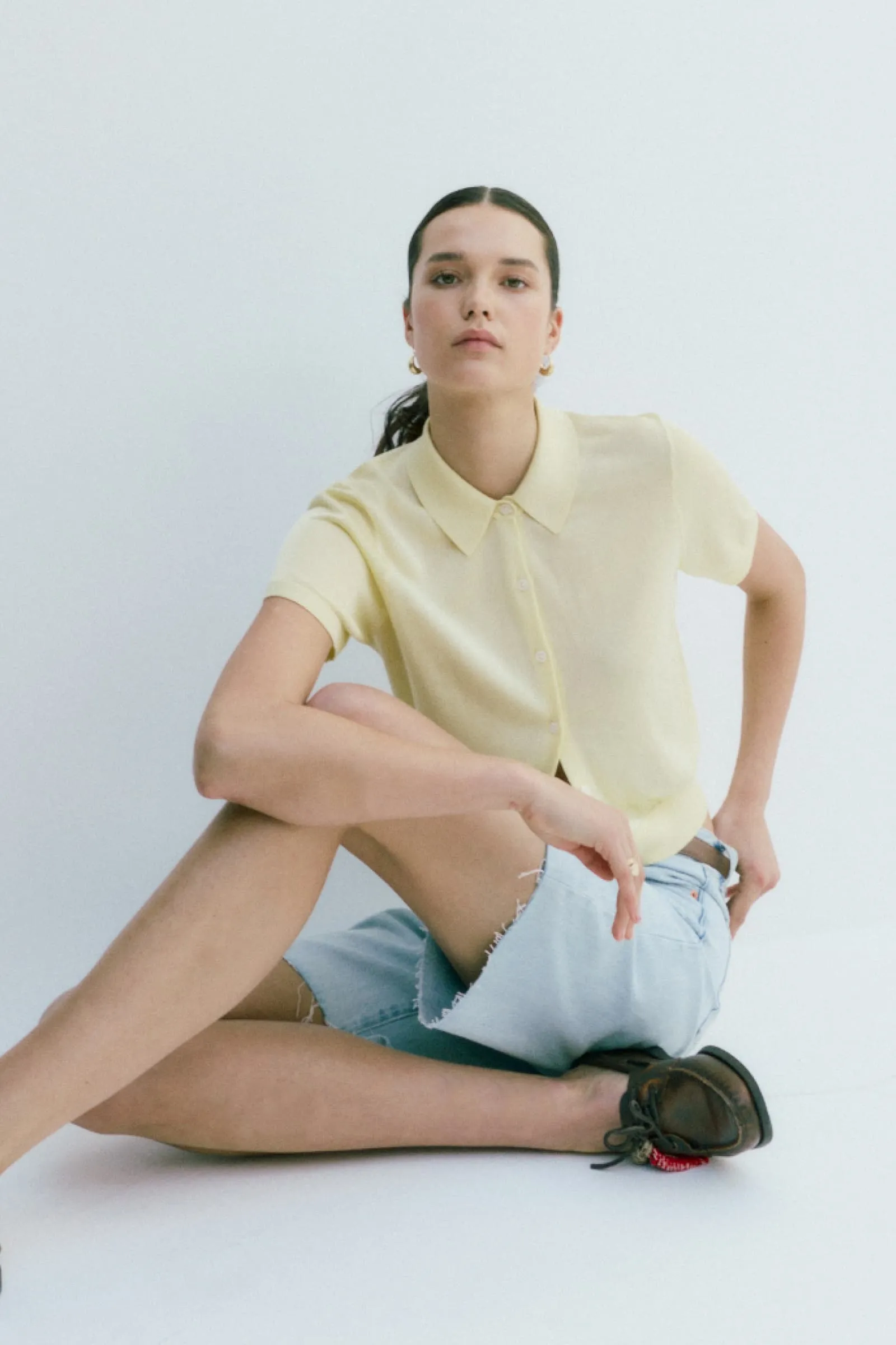 Lucca Short Sleeve Polo Sweater - Pale Yellow sold by Pistola product image thumbnail 2