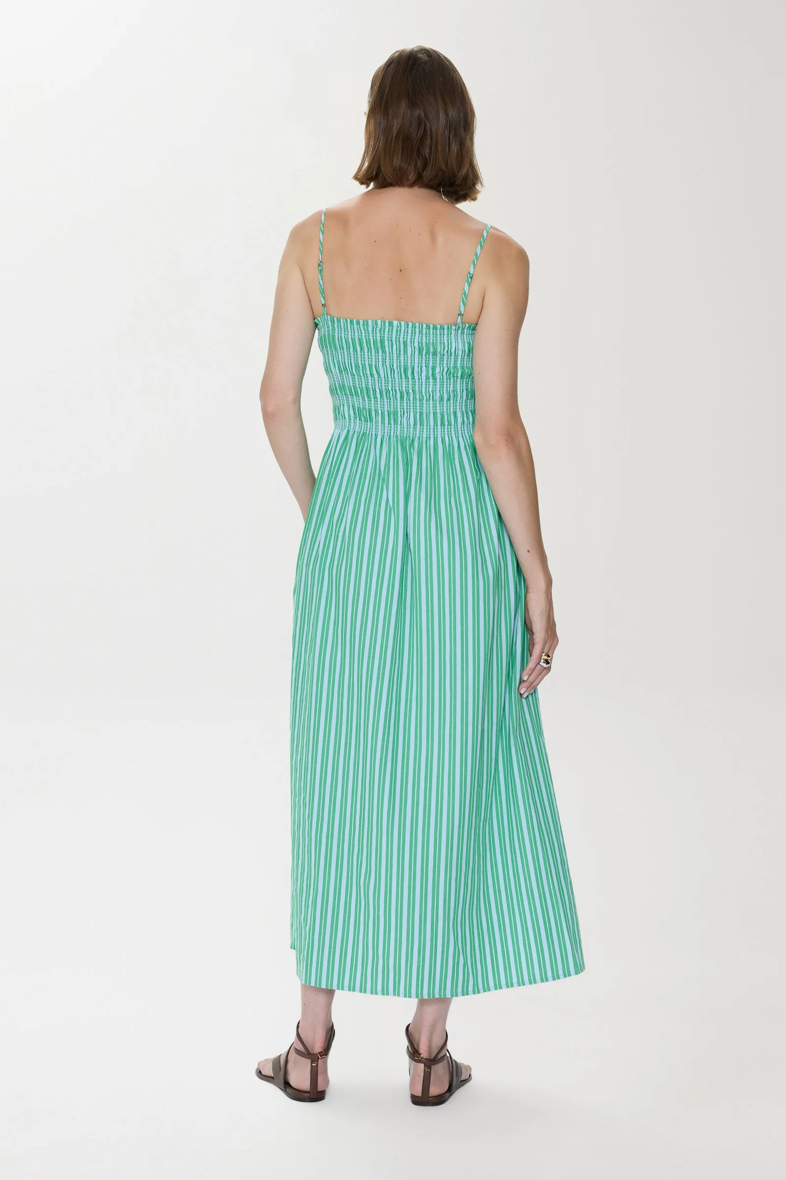 Bianca Shirred Bodice Dress - Green Blue Stripe sold by Pistola product image thumbnail 4