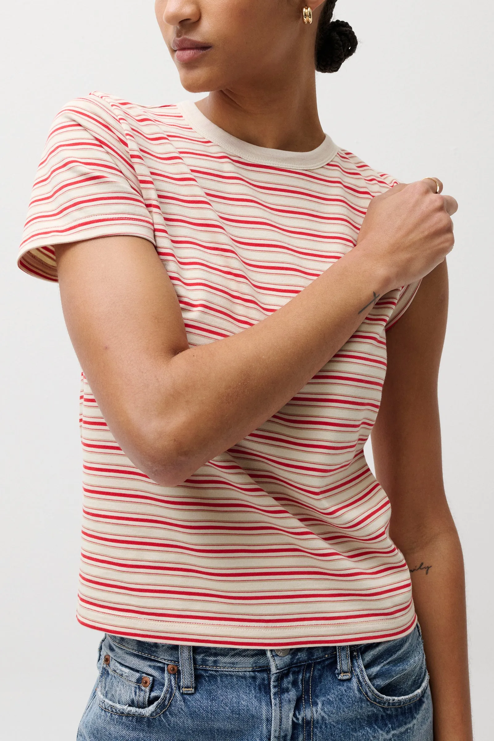 Alba Shrunken Tee in White Red Stripe sold by Pistola product image thumbnail 3