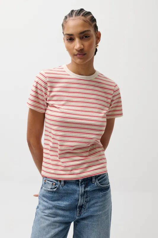 Alba Shrunken Tee in White Red Stripe sold by Pistola