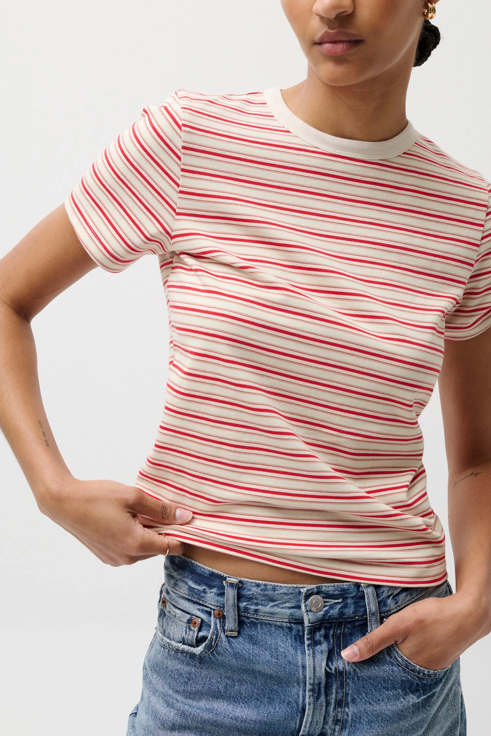 Alba Shrunken Tee in White Red Stripe sold by Pistola product image thumbnail 2
