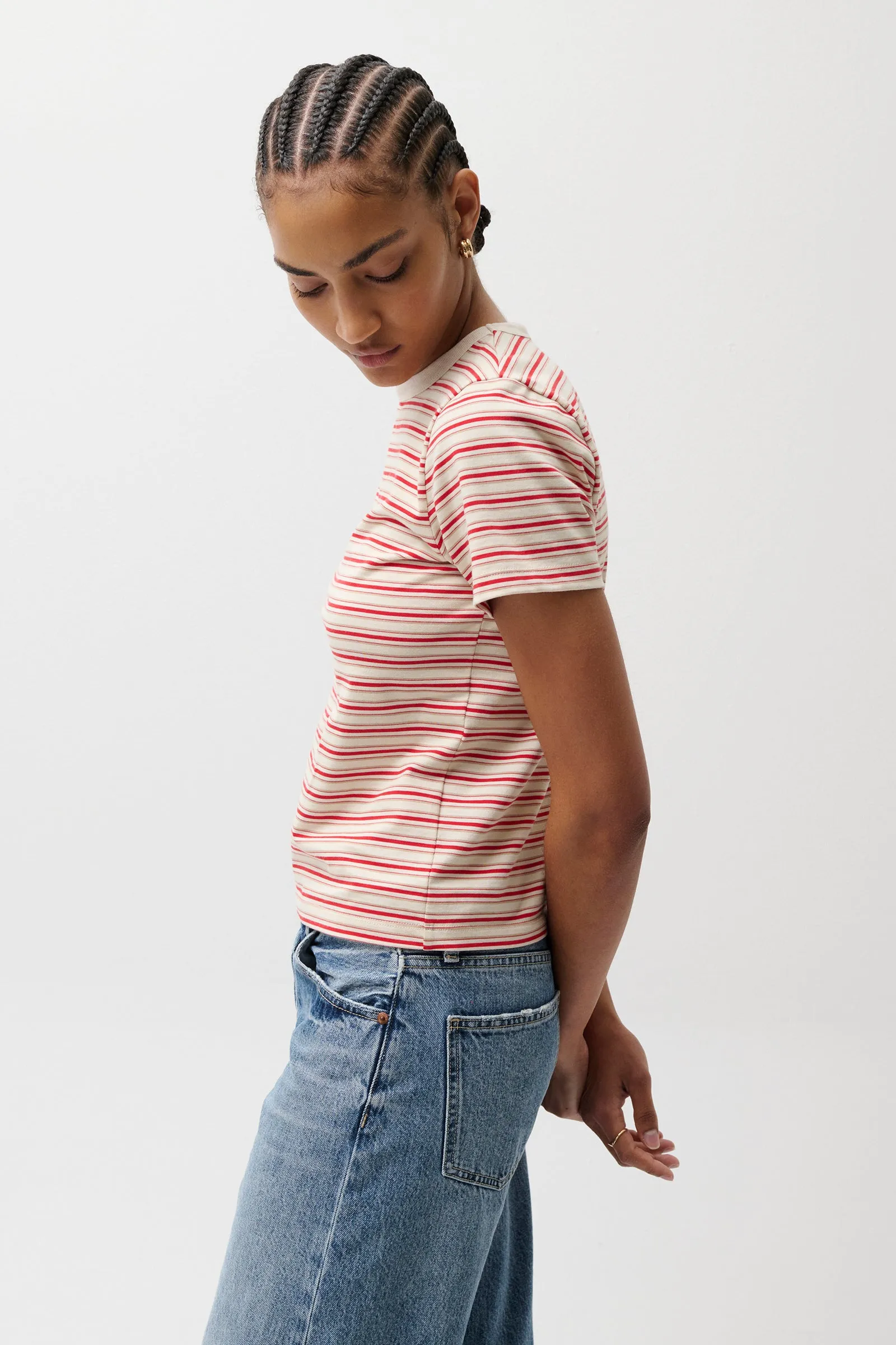 Alba Shrunken Tee in White Red Stripe sold by Pistola product image thumbnail 5