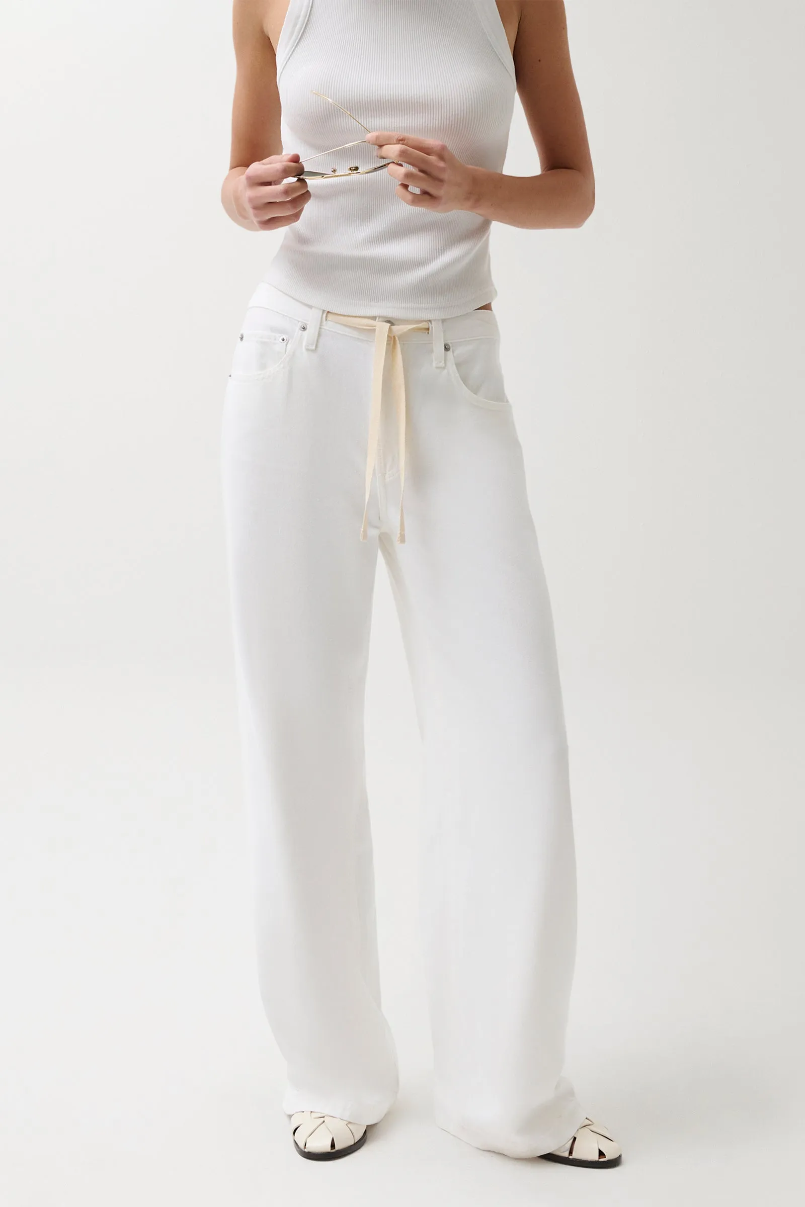 Jadyn Mid Rise Drawstring Palazzo Jean - Optic White sold by Pistola product image thumbnail 2